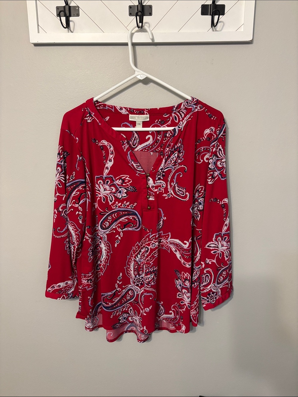 Dana Buchman Red Paisley Henley Tunic
